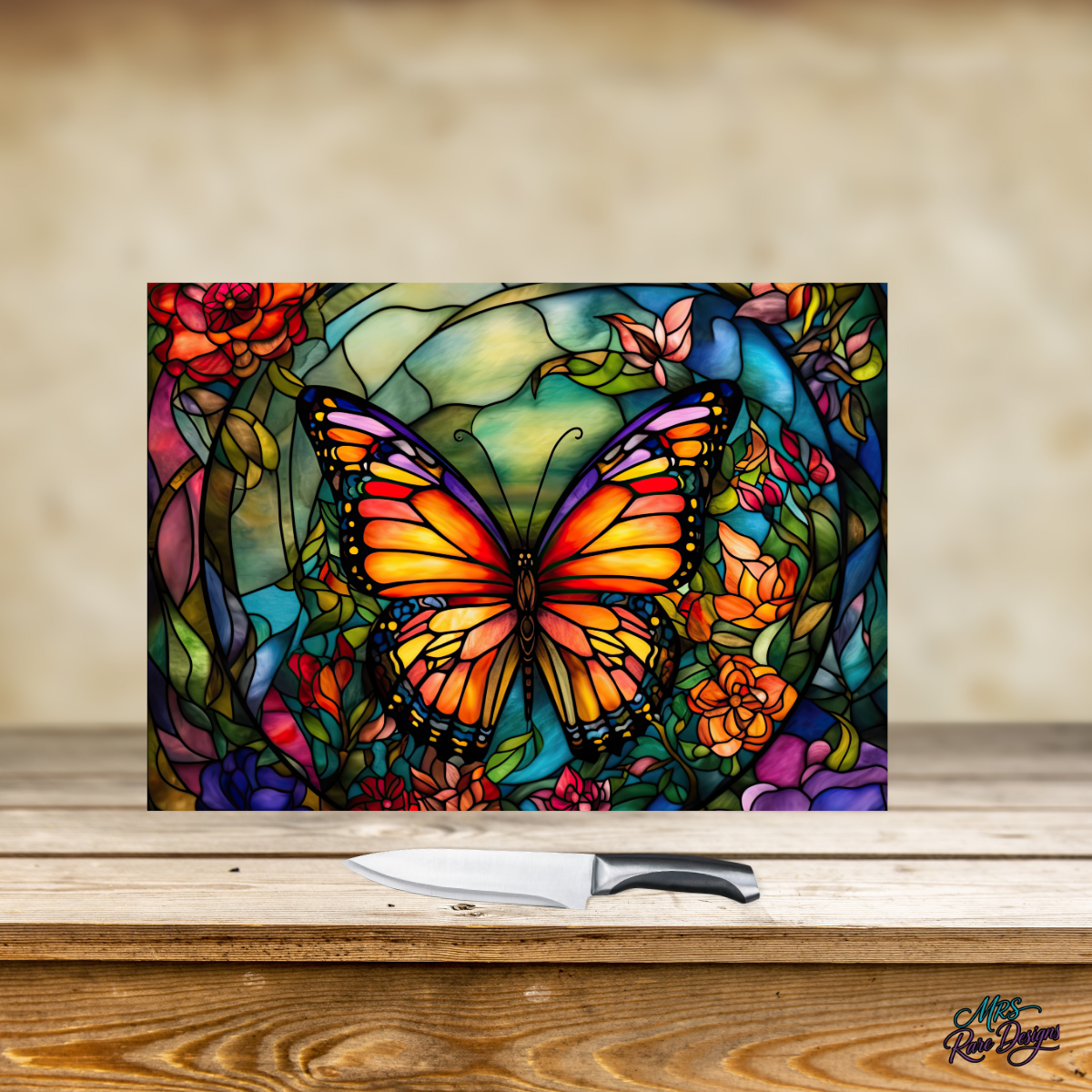 "Wings of Wonder" Stained Glass Butterfly Glass Cutting Board