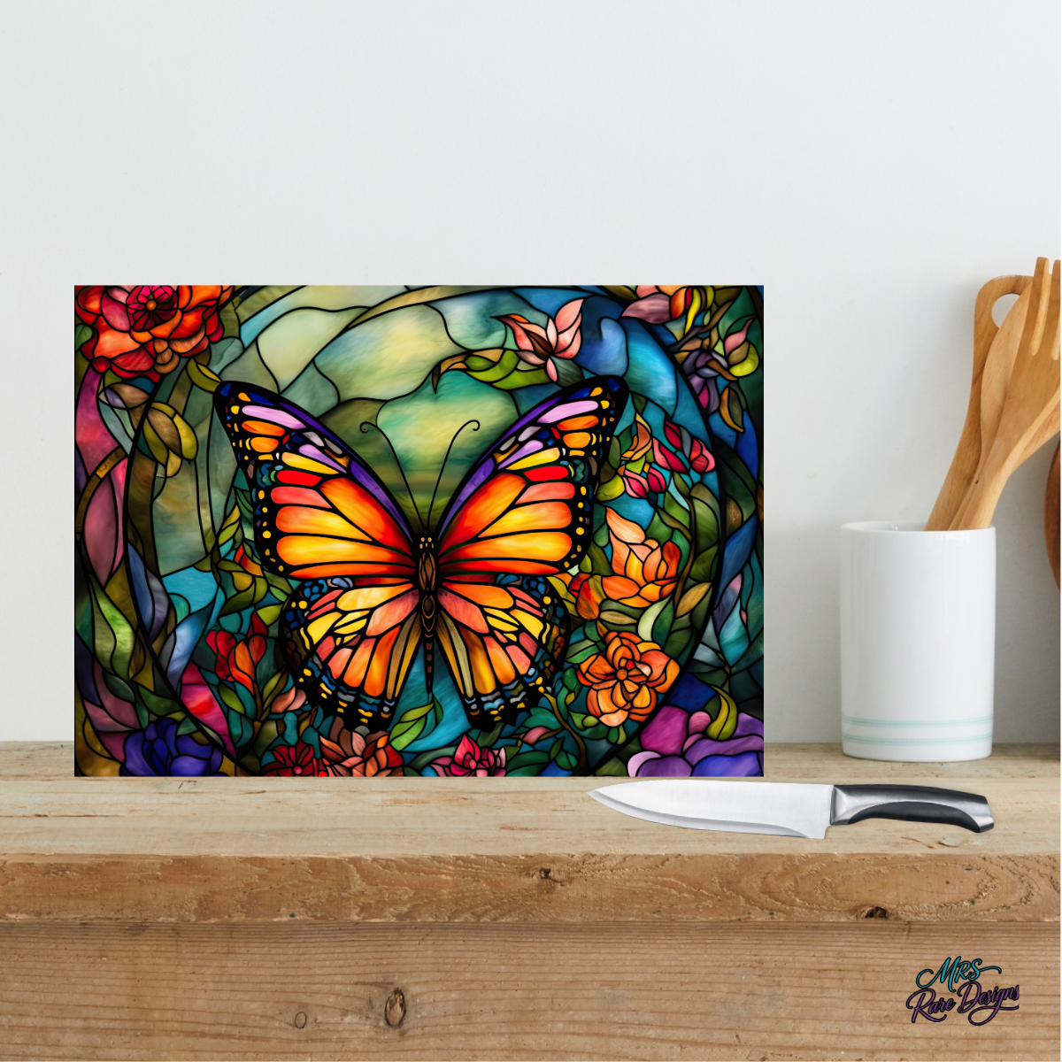 "Wings of Wonder" Stained Glass Butterfly Glass Cutting Board