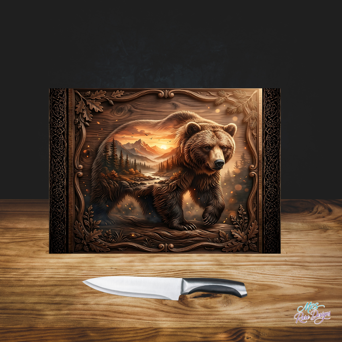 "Golden Wilds" Bear Glass Cutting Board — 11x7.87 Inch