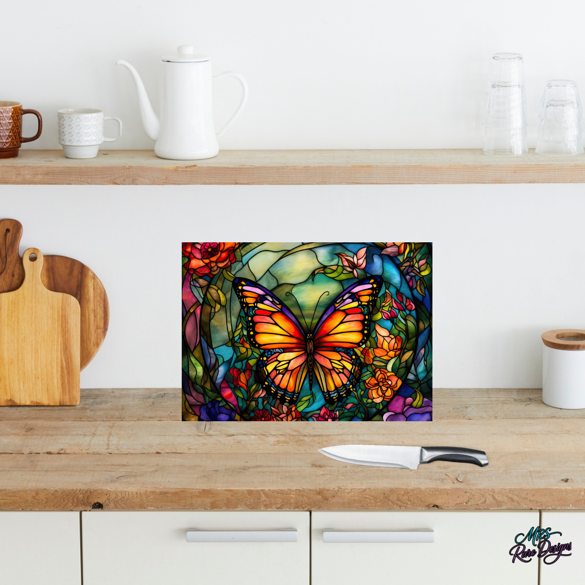 "Wings of Wonder" Stained Glass Butterfly Glass Cutting Board