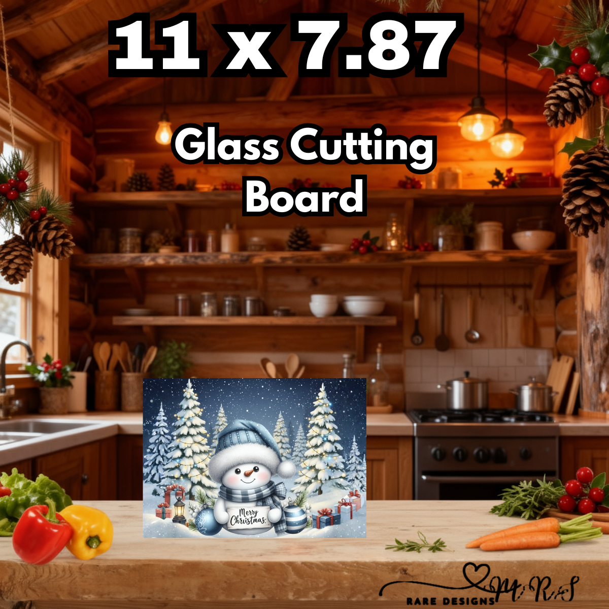 Winter Snowman Wonderland 11 x 7.87" Glass Cutting Board Collection
