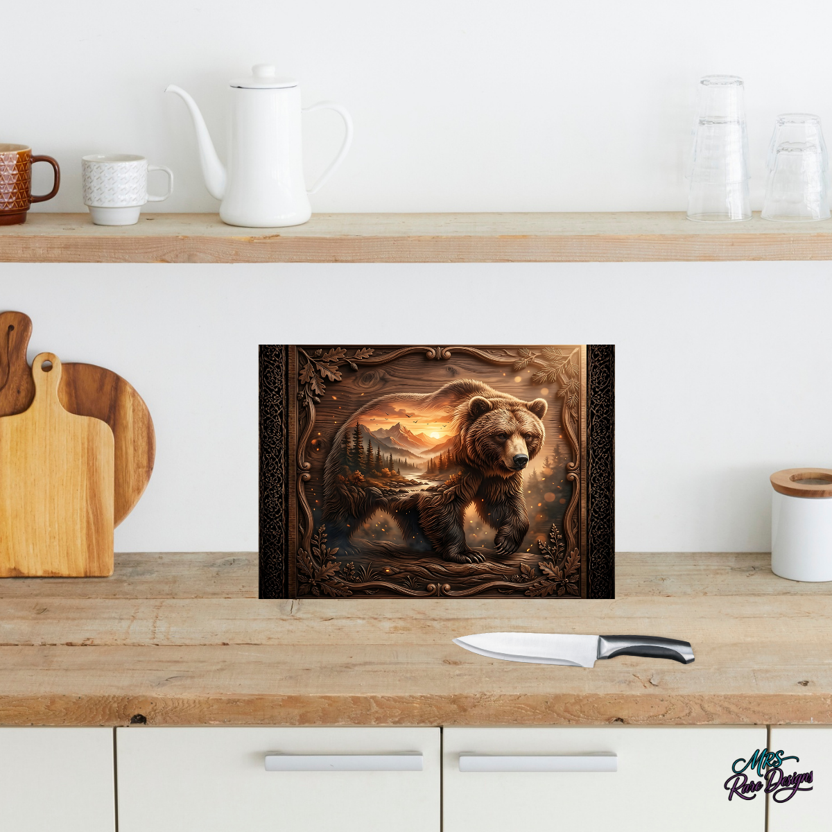 "Golden Wilds" Bear Glass Cutting Board — 11x7.87 Inch