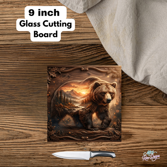 "Wild Heart" Sunset Bear Glass Cutting Board — 9 Inch