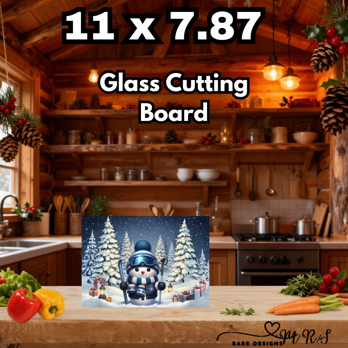 Winter Snowman Wonderland 11 x 7.87" Glass Cutting Board Collection
