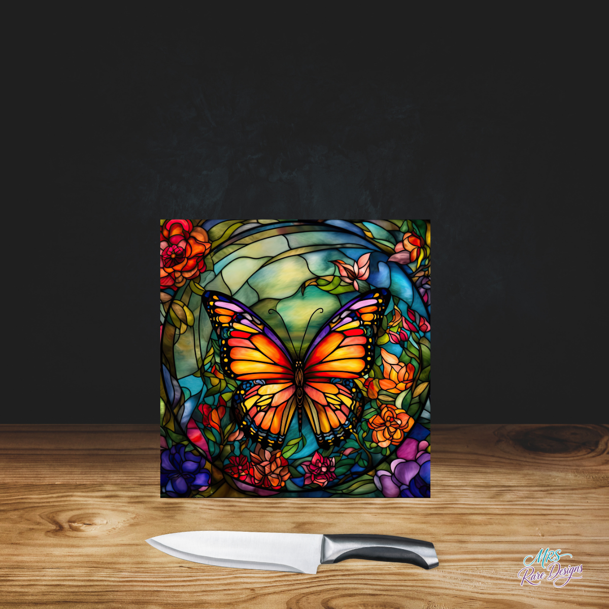 "Butterfly Bliss" Square Stained Glass Cutting Board