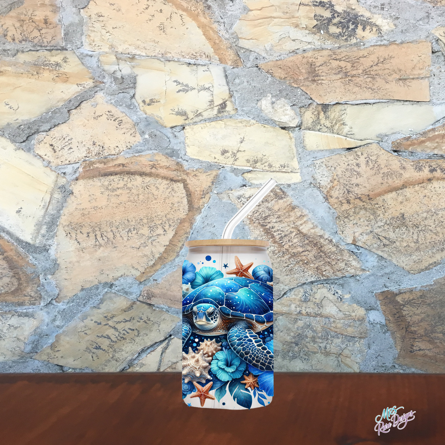 "Tidal Bloom" Sea Turtle 16 oz Frosted Glass Tumbler