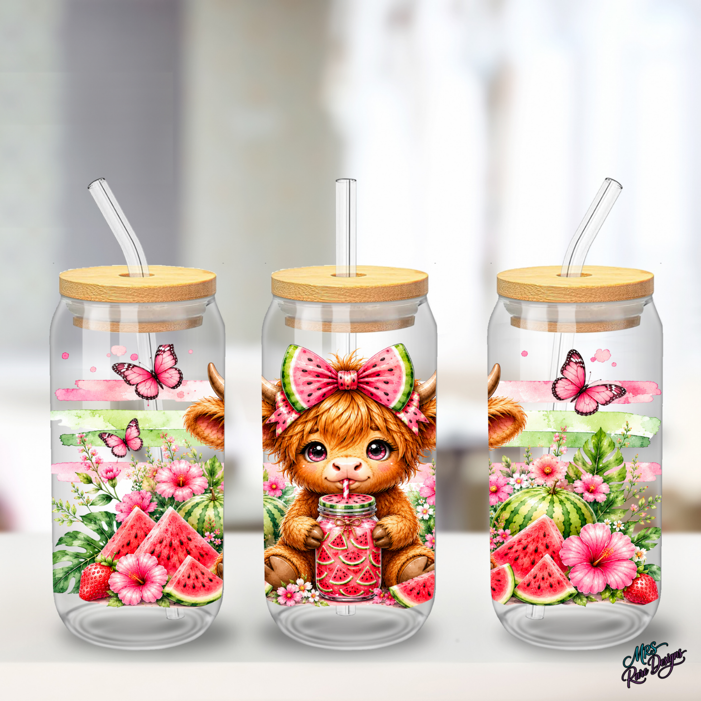 Mooie and Melon 16 oz Highland Cow Glass Tumbler