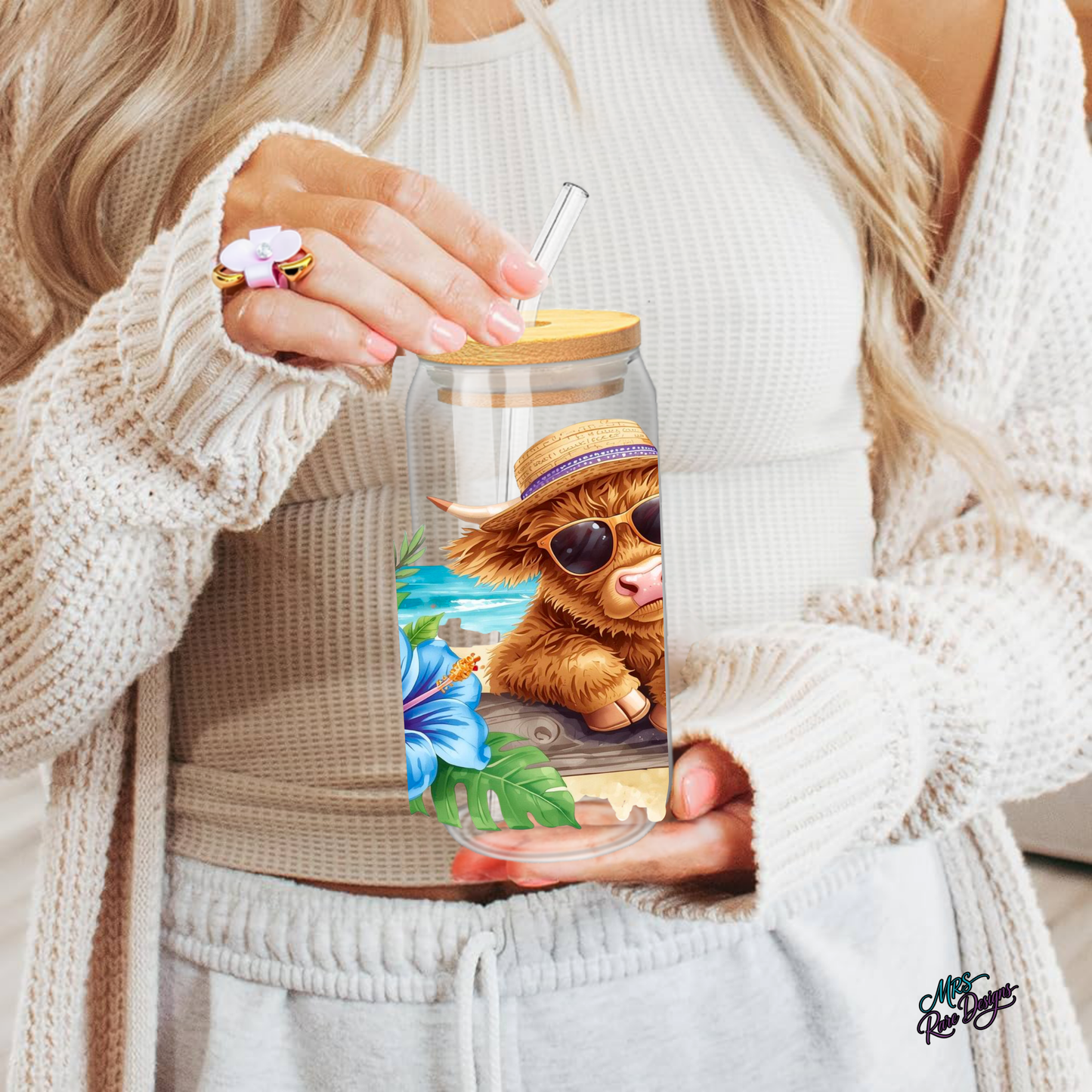 Sunny Moo Shores 16 oz Glass Tumbler