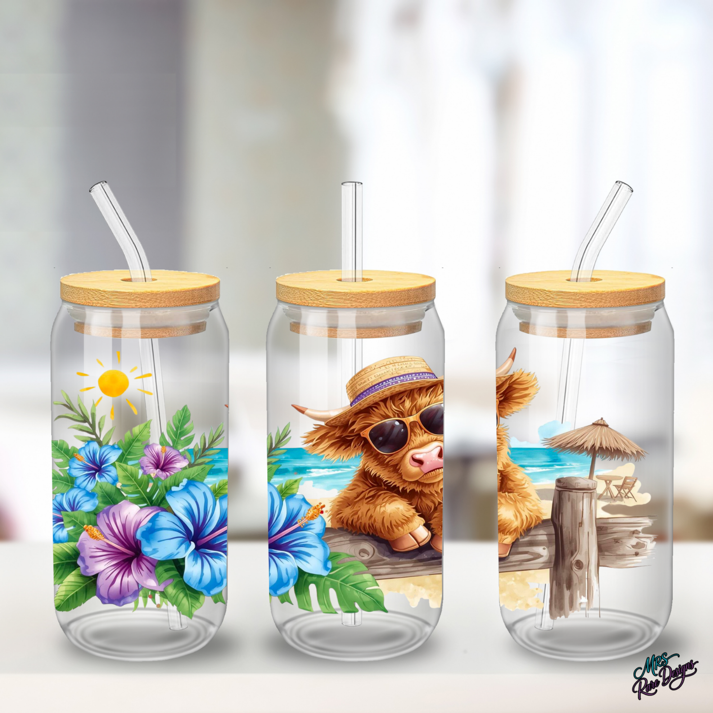 Sunny Moo Shores 16 oz Glass Tumbler