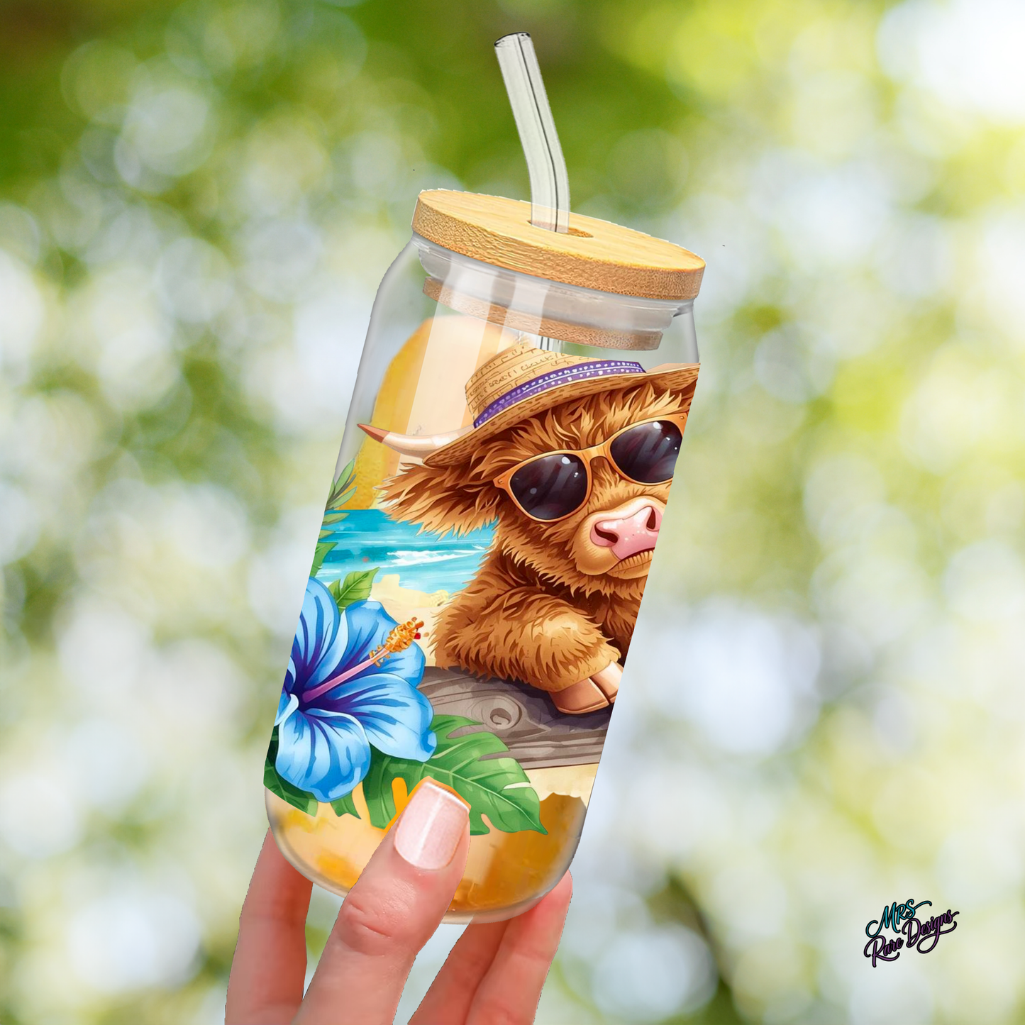 Sunny Moo Shores 16 oz Glass Tumbler