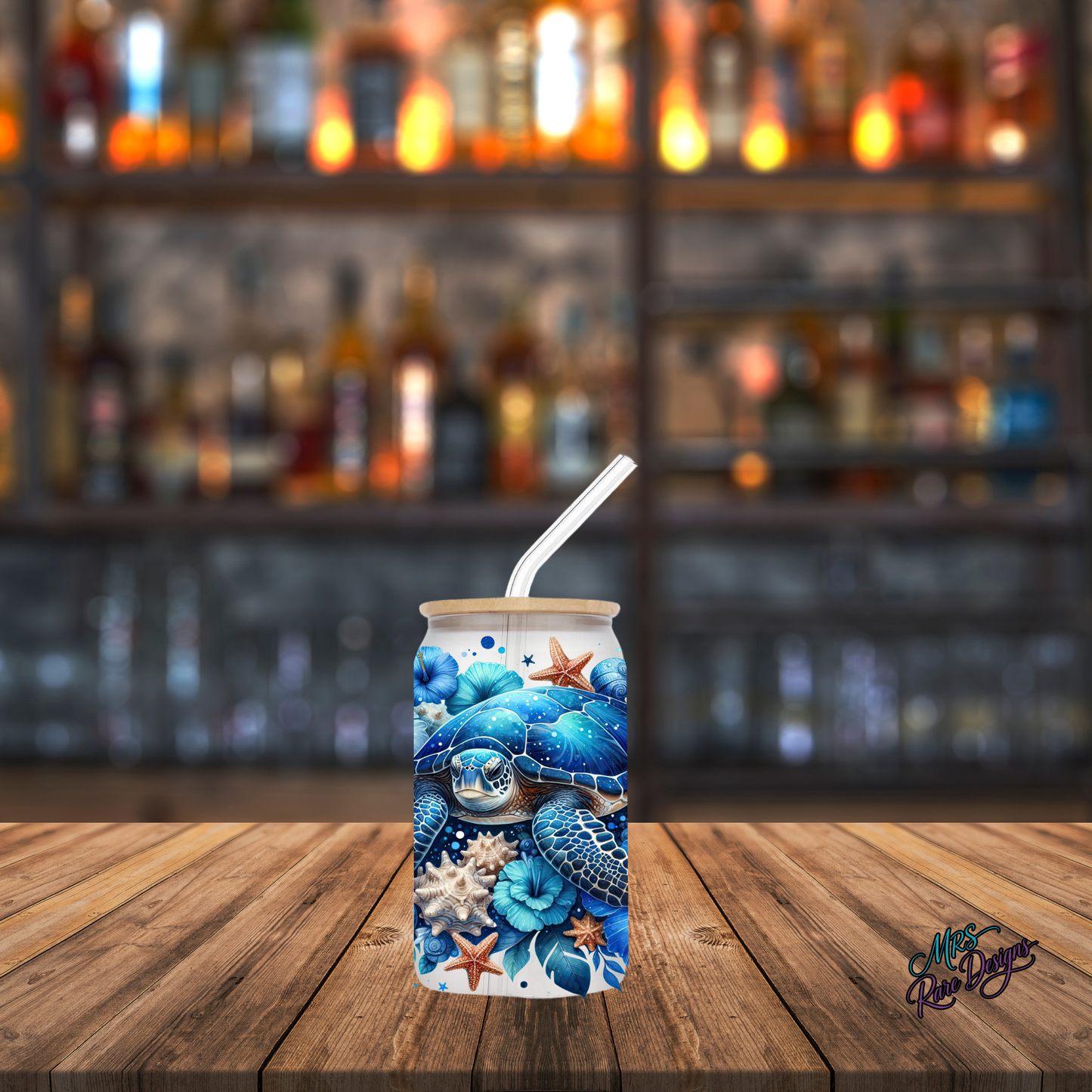 "Tidal Bloom" Sea Turtle 16 oz Frosted Glass Tumbler