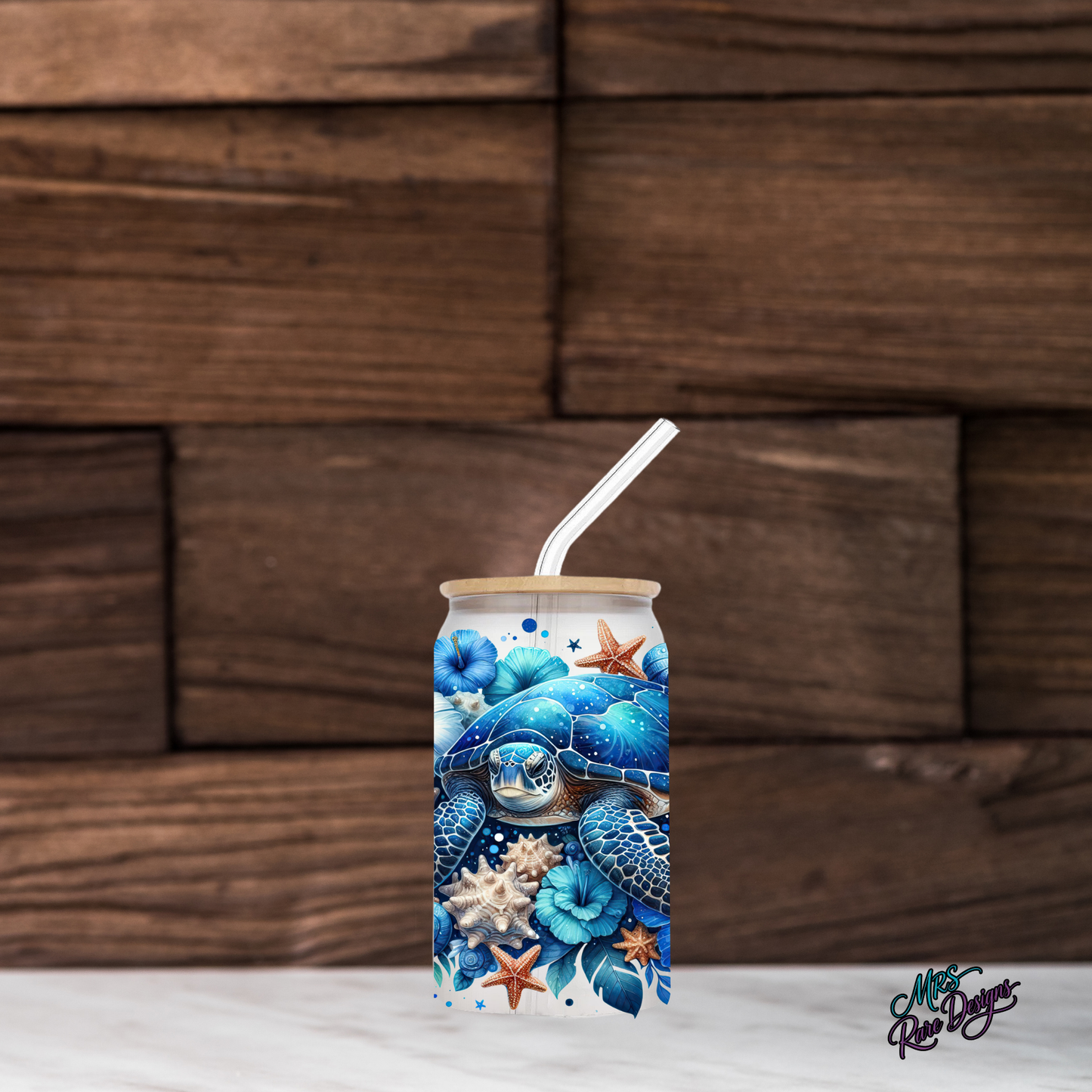 "Tidal Bloom" Sea Turtle 16 oz Frosted Glass Tumbler