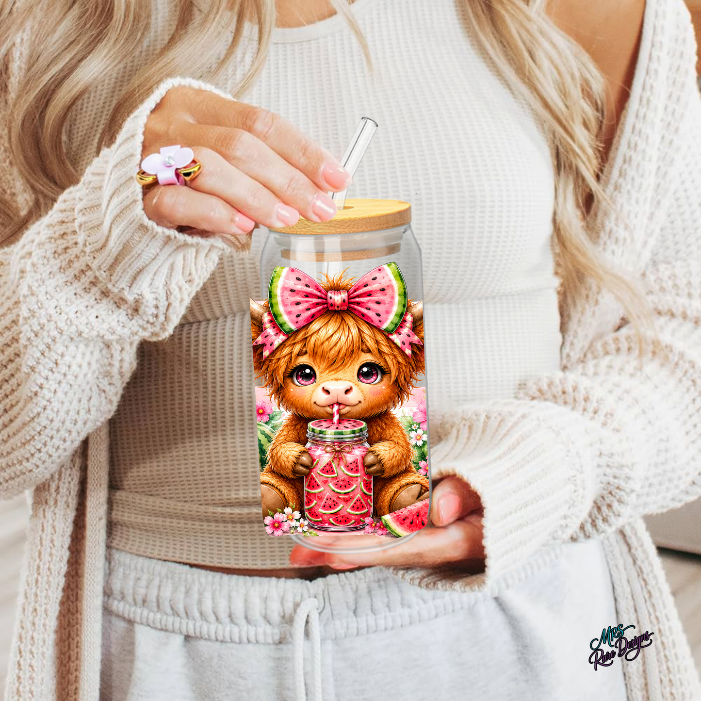 Mooie and Melon 16 oz Highland Cow Glass Tumbler