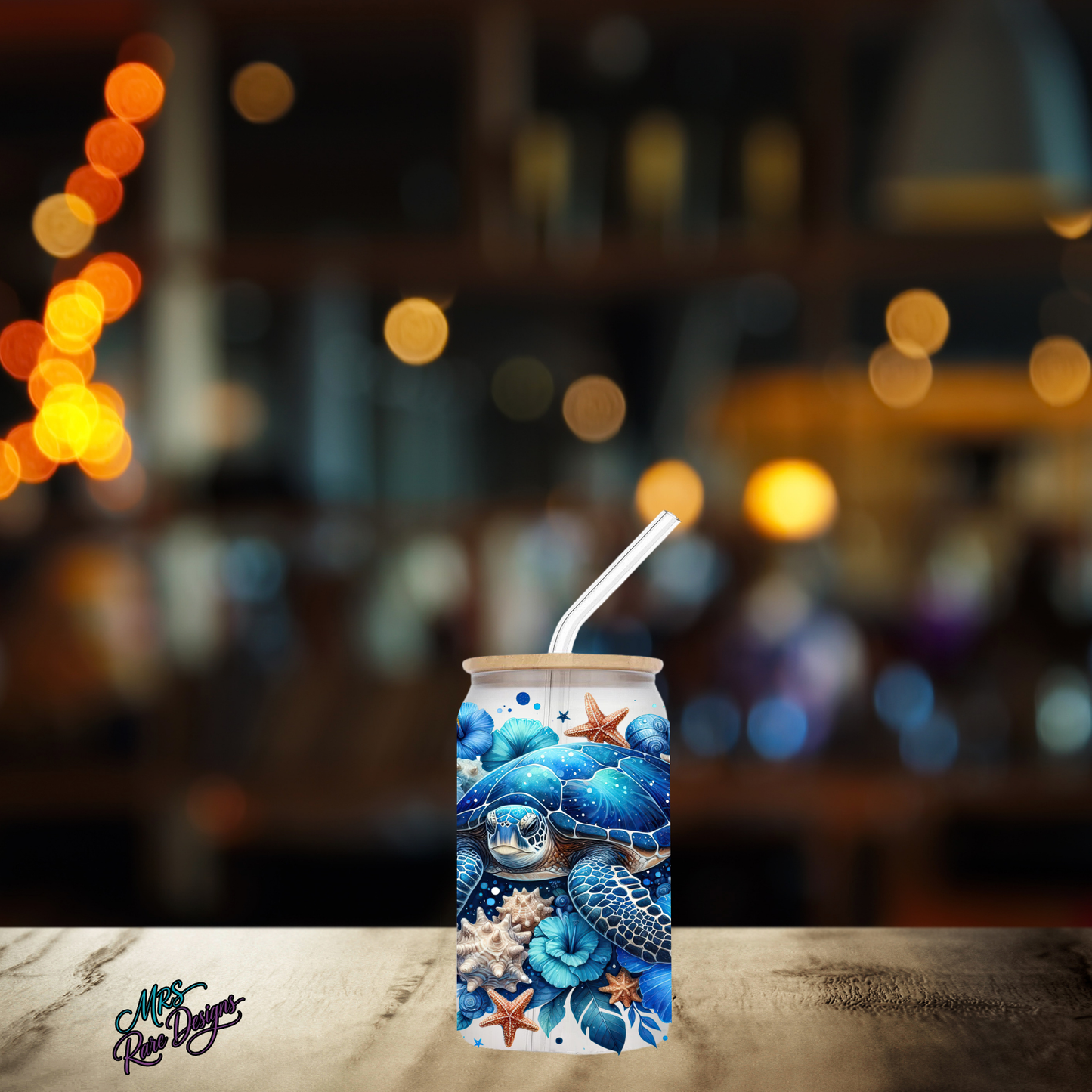 "Tidal Bloom" Sea Turtle 16 oz Frosted Glass Tumbler