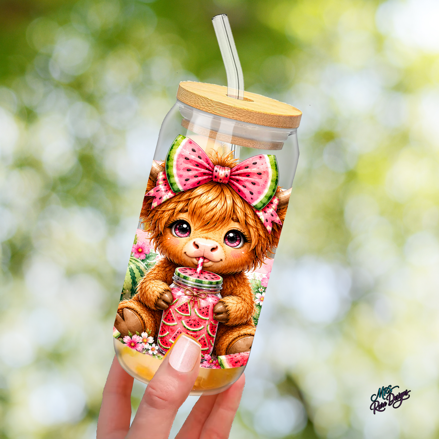Mooie and Melon 16 oz Highland Cow Glass Tumbler