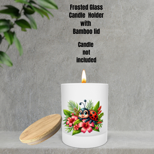 🌿 Ladybug Glow Frosted Candle Holders – With Bamboo Lid