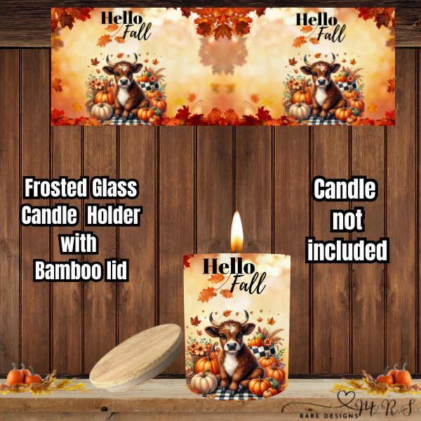Hello Fall Harvest Glow — Frosted Glass Candle Holder Collection (with Bamboo Lids)