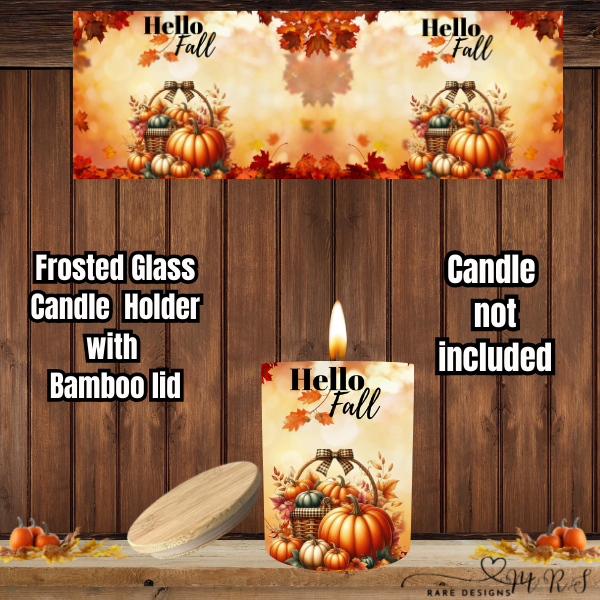 Hello Fall Harvest Glow — Frosted Glass Candle Holder Collection (with Bamboo Lids)