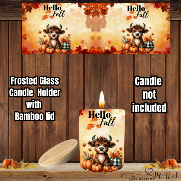 Hello Fall Harvest Glow — Frosted Glass Candle Holder Collection (with Bamboo Lids)