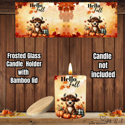 Hello Fall Harvest Glow — Frosted Glass Candle Holder Collection (with Bamboo Lids)
