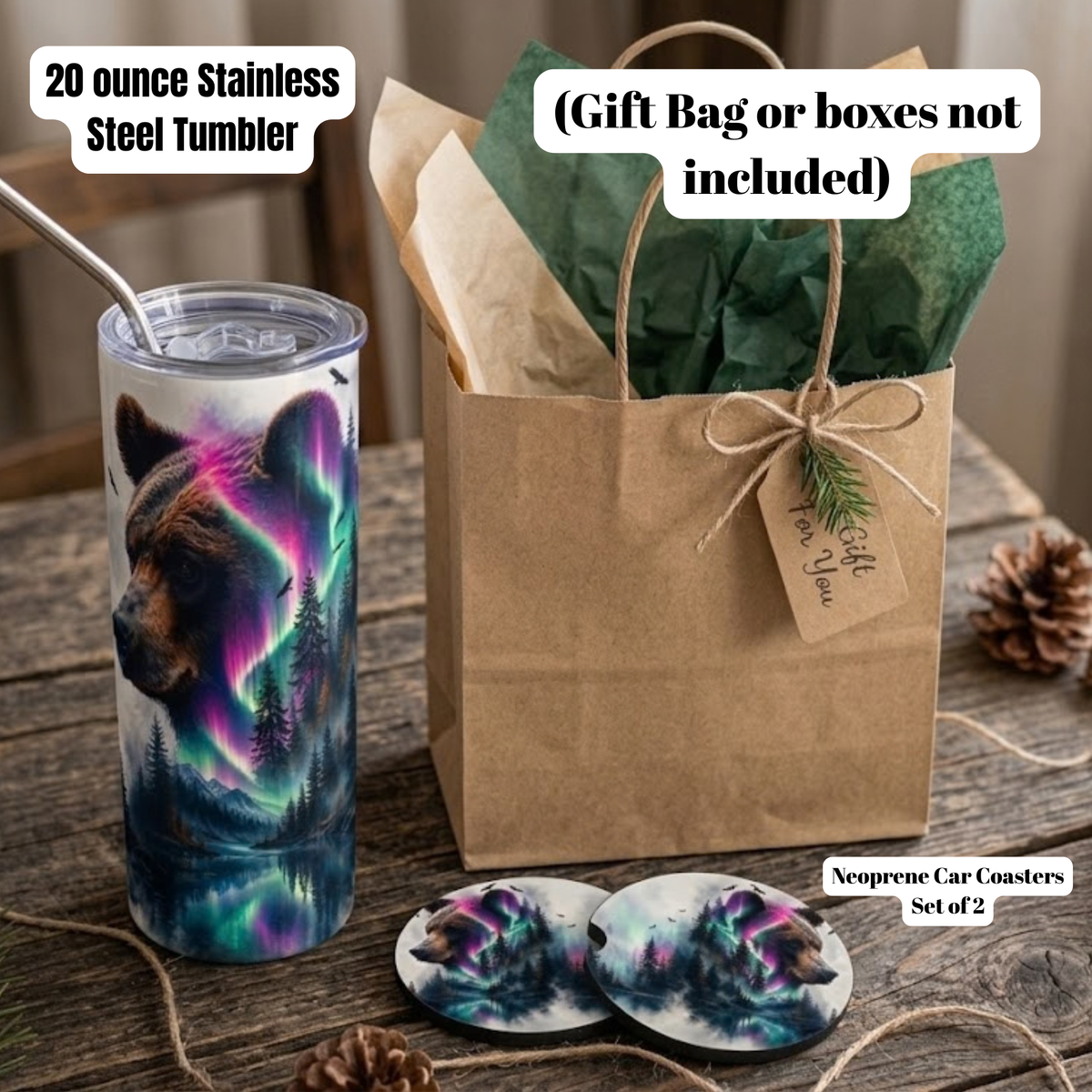 Majestic Aurora Bear Tumbler & Coaster Set