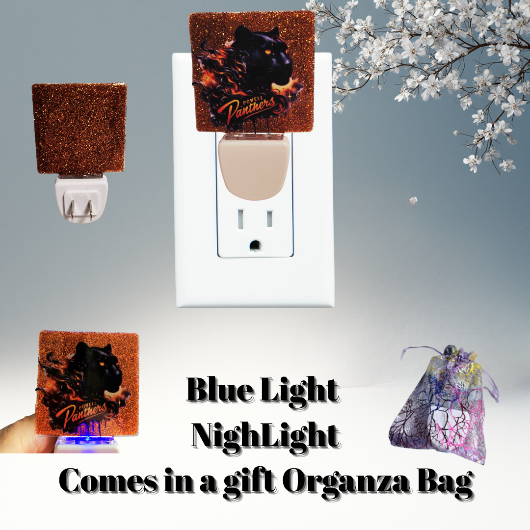 Powell Panthers Spirit Blue-Glow Night Light + Gift Organza Bag