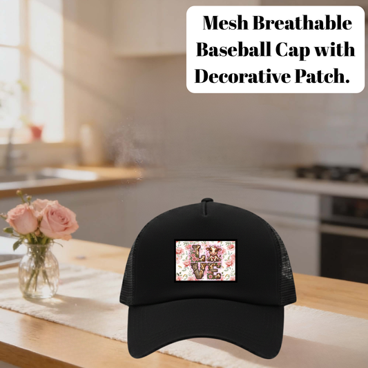 LOVE Floral Patch Mesh Baseball Cap Collection – Breathable Trucker Hat Series