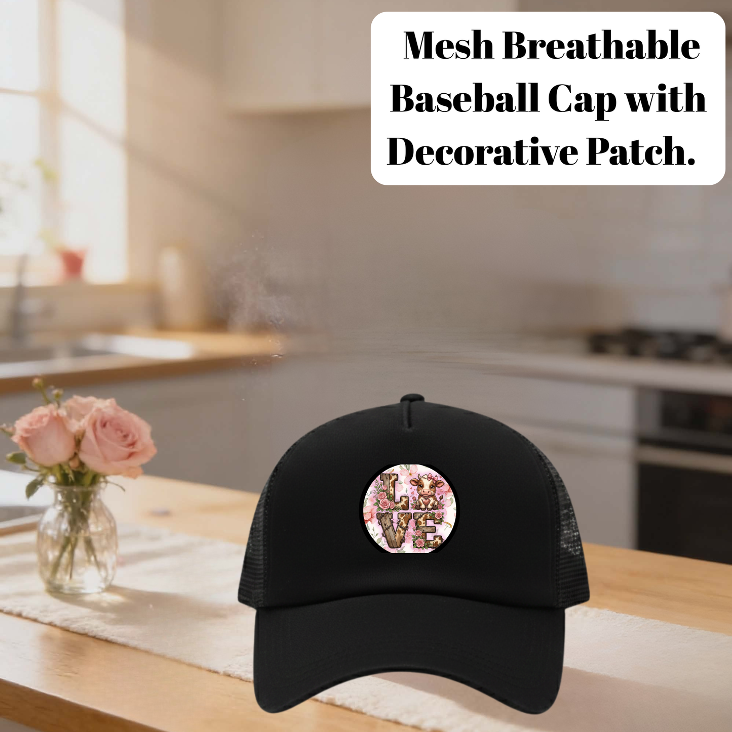 LOVE Floral Patch Mesh Baseball Cap Collection – Breathable Trucker Hat Series
