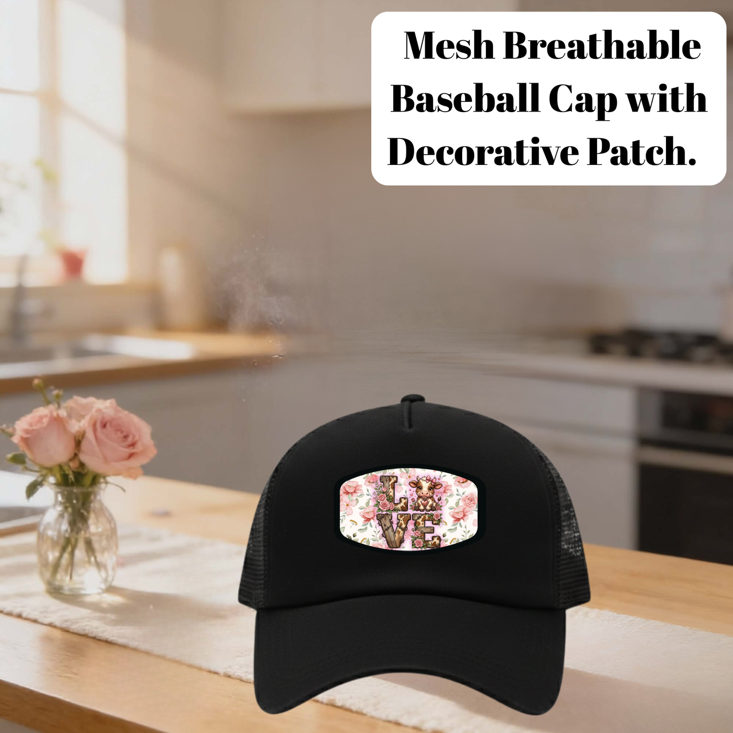LOVE Floral Patch Mesh Baseball Cap Collection – Breathable Trucker Hat Series