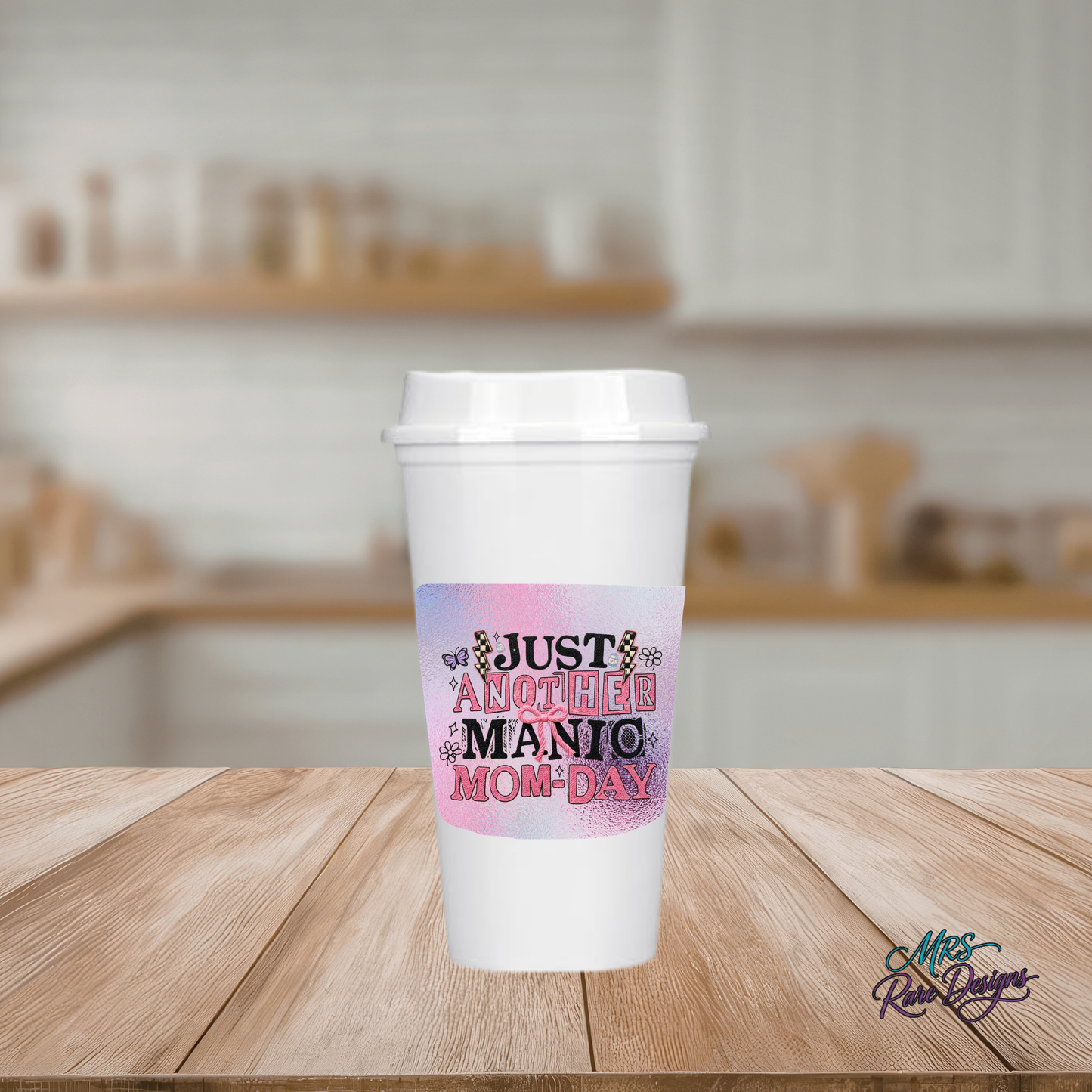 Just Another Manic Mom-Day Pink Bow Design 16oz Reusable Travel Mug with Lid & Decorative Sleeve