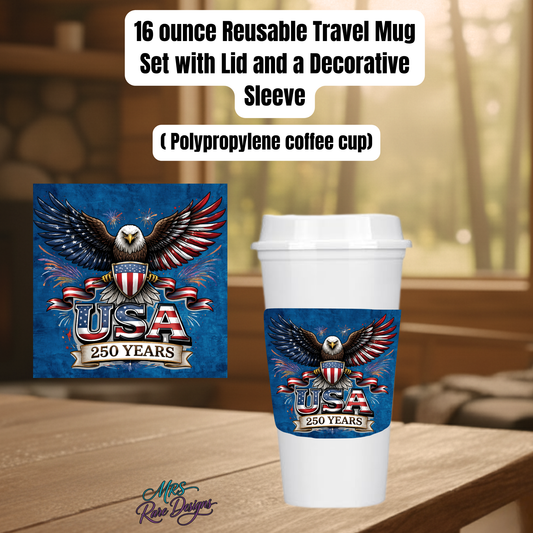 "Star Spangled Sip" — USA 250 Years Patriot Travel Mug Set in Classic White