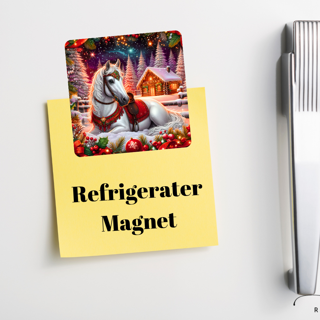 Winter Welcome Horse Cabin Refrigerator Magnet