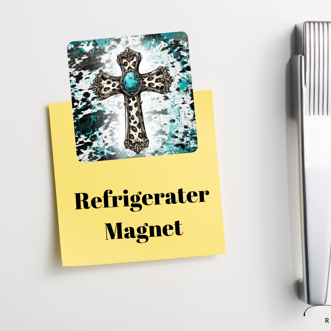 Refrigerator Magnet – Rustic Turquoise Cross
