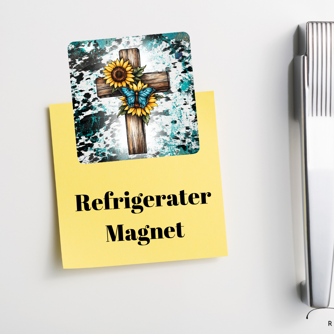 Refrigerator Magnet – Rustic Turquoise Cross