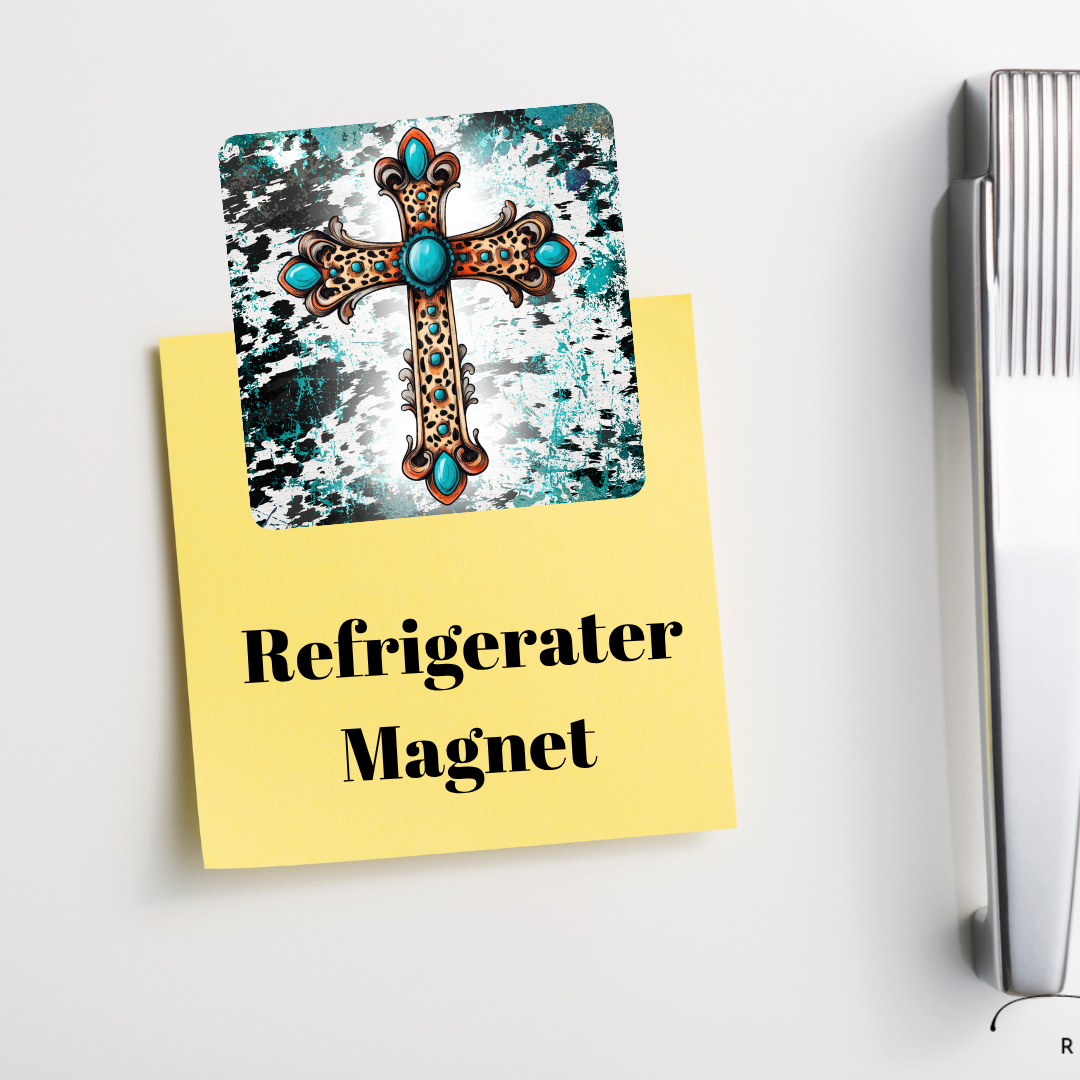 Refrigerator Magnet – Rustic Turquoise Cross