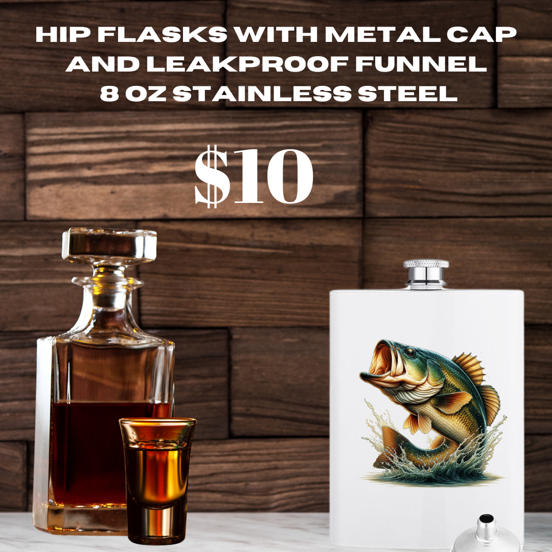 Fishing-Themed Stainless Steel Hip Flask - 8 oz