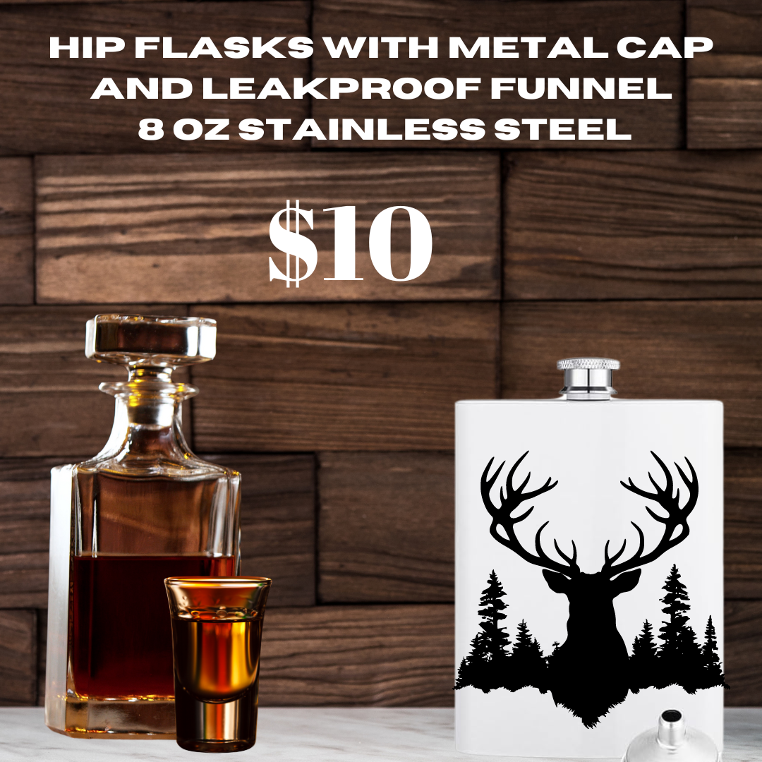 Wildlife Silhouette Stainless Steel Hip Flask - 8 oz