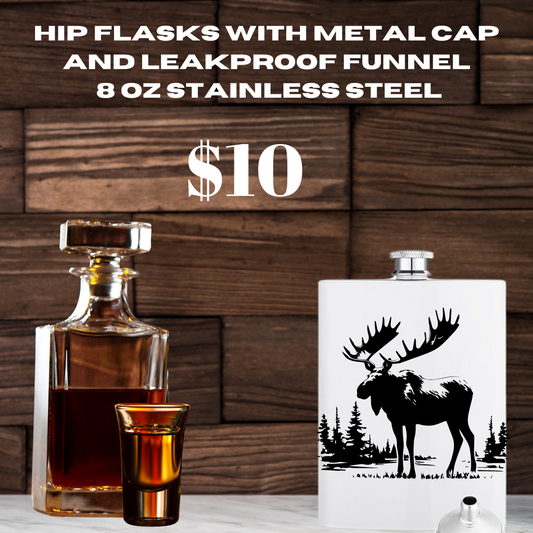 Wildlife Silhouette Stainless Steel Hip Flask - 8 oz