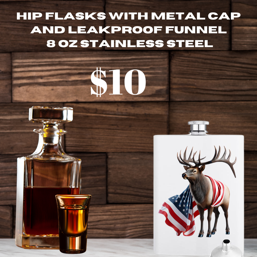 Patriotic Deer Stainless Steel Hip Flask - 8 oz