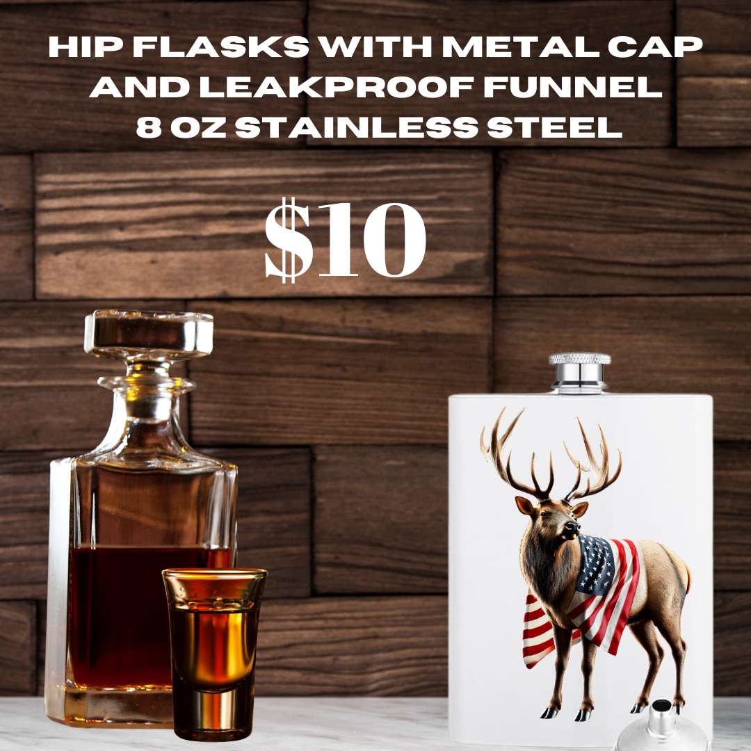 Patriotic Deer Stainless Steel Hip Flask - 8 oz