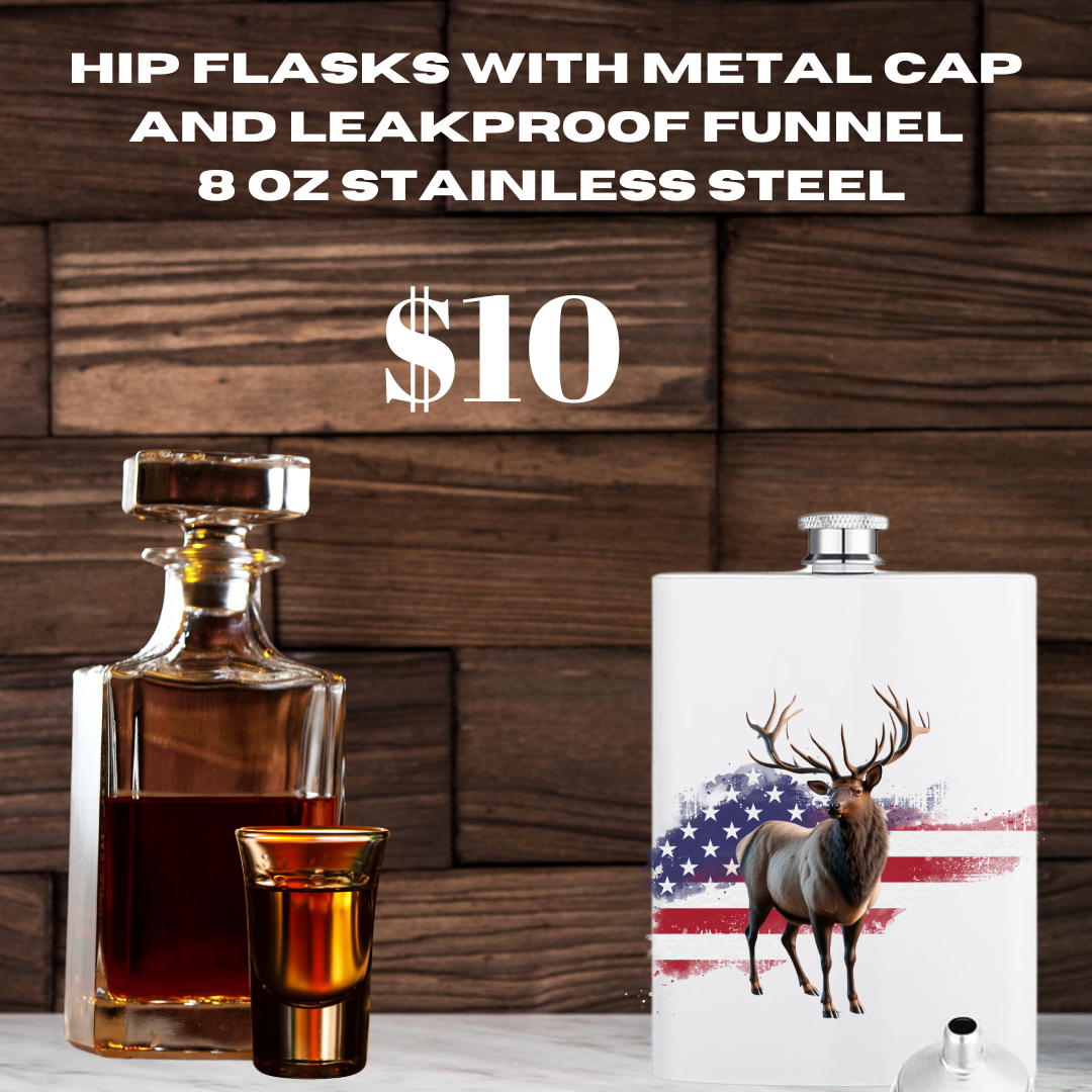 Patriotic Deer Stainless Steel Hip Flask - 8 oz