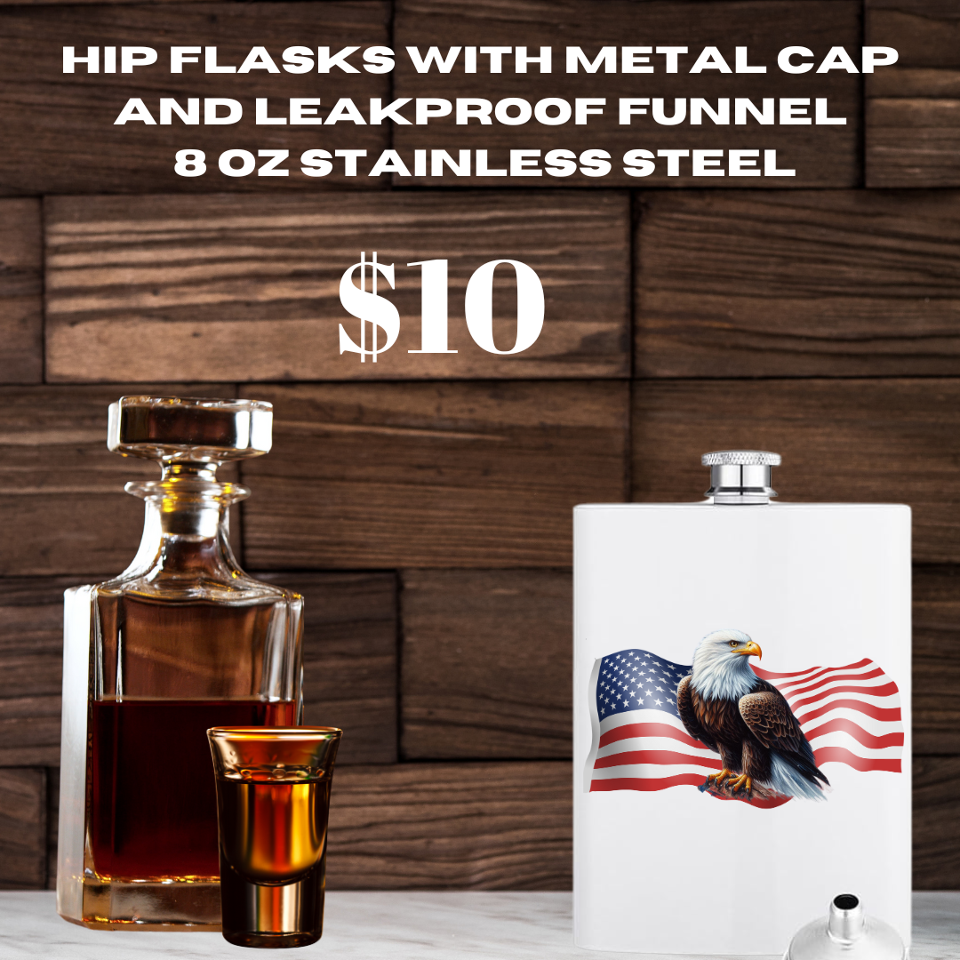 Patriotic Spirit 8oz Stainless Steel Hip Flask Set