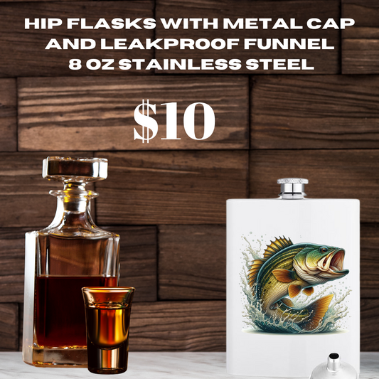 Fishing-Themed Stainless Steel Hip Flask - 8 oz