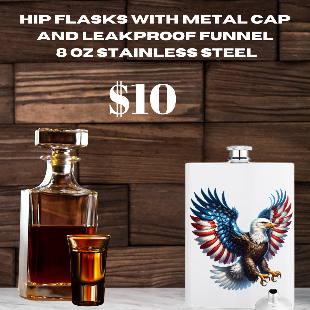 Patriotic Spirit 8oz Stainless Steel Hip Flask Set