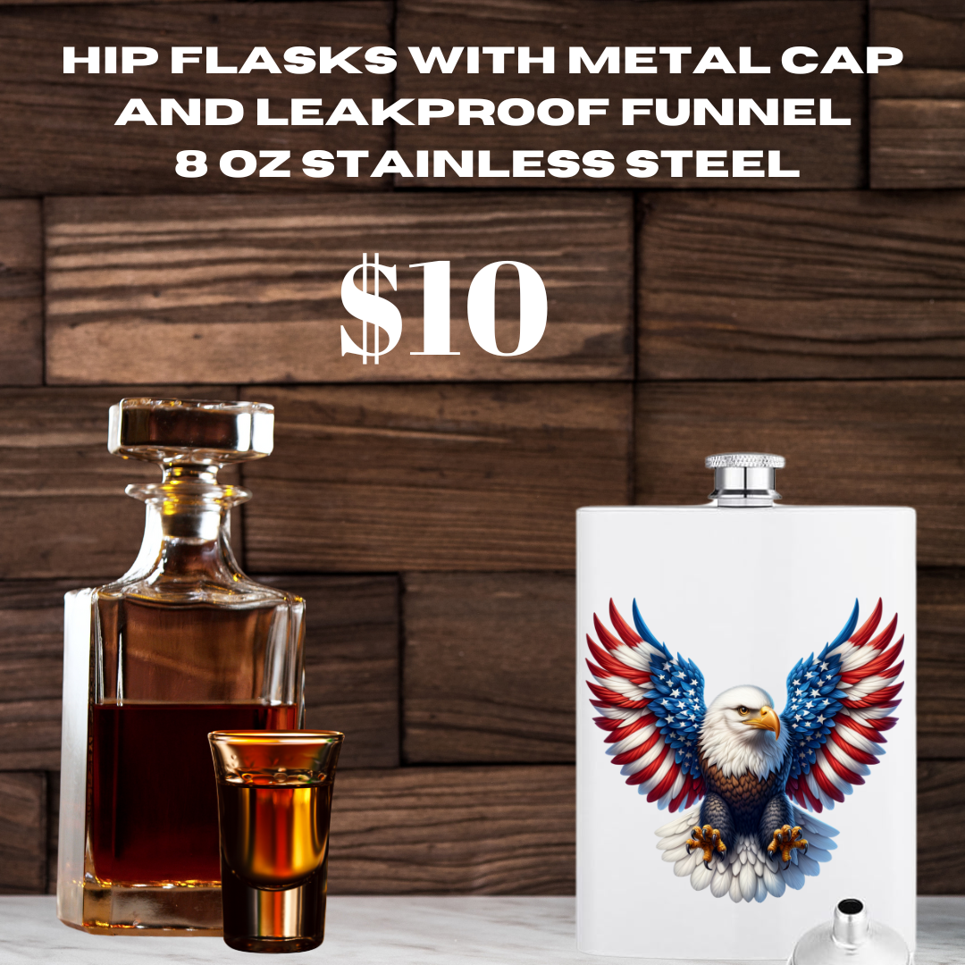 Patriotic Spirit 8oz Stainless Steel Hip Flask Set