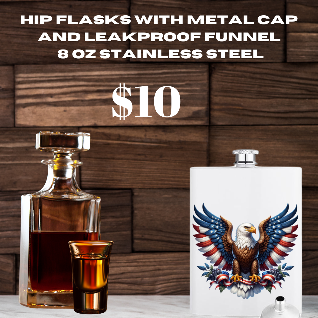 Patriotic Spirit 8oz Stainless Steel Hip Flask Set