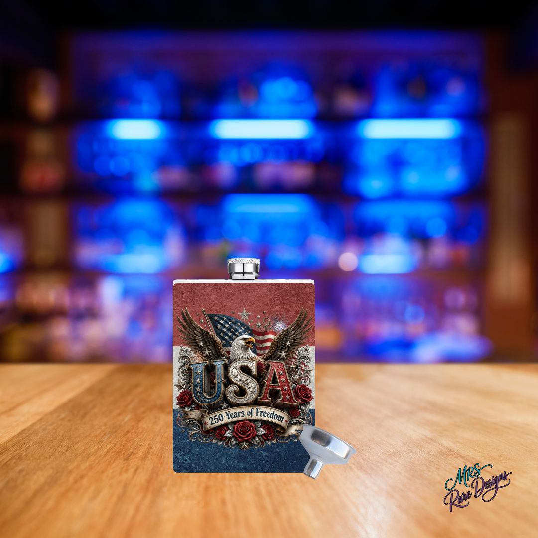 Freedom in Your Pocket USA 250 Years of Freedom 8 oz Patriotic Hip Flask Stainless Steel with Funnel