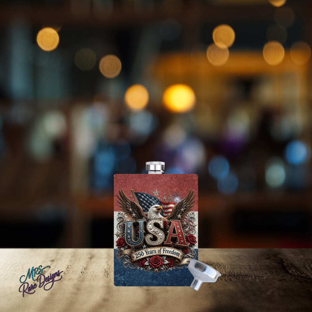 Freedom in Your Pocket USA 250 Years of Freedom 8 oz Patriotic Hip Flask Stainless Steel with Funnel