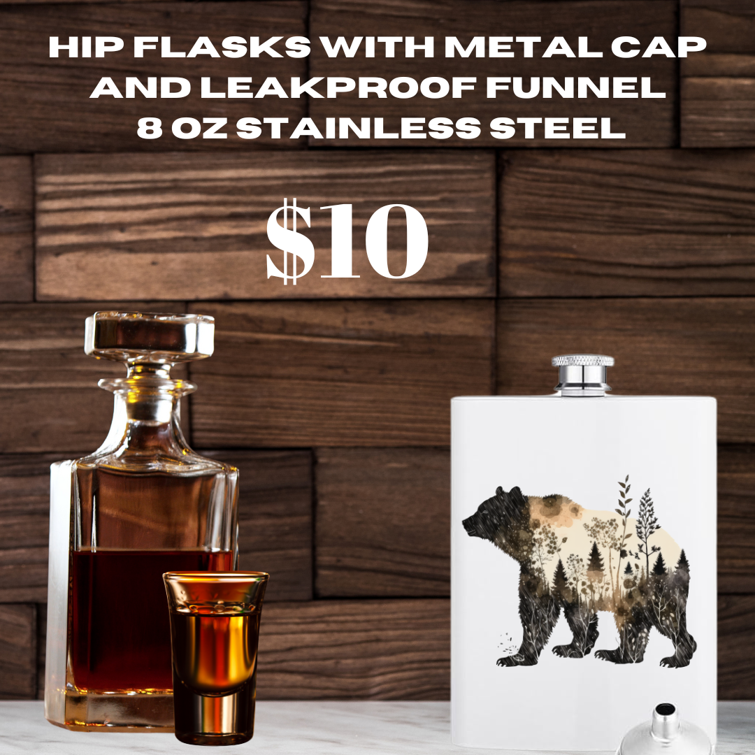 Nature Inspired Stainless Steel Hip Flask - 8 oz