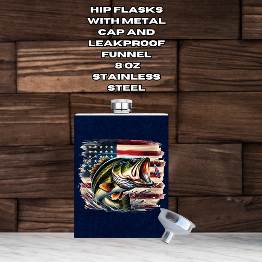 American Bass 8oz Stainless Steel Hip Flask